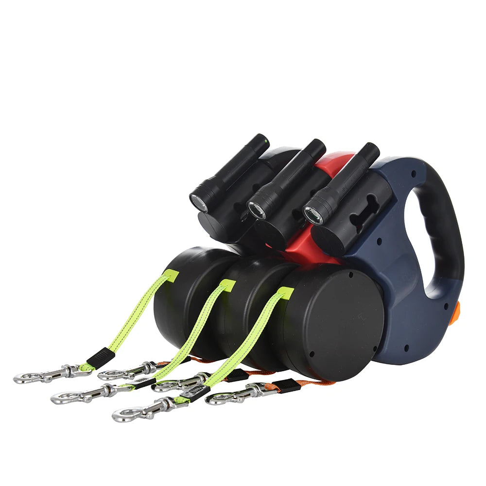 Reflective Dual Retractable Dog Leash with LED Lights - 3m