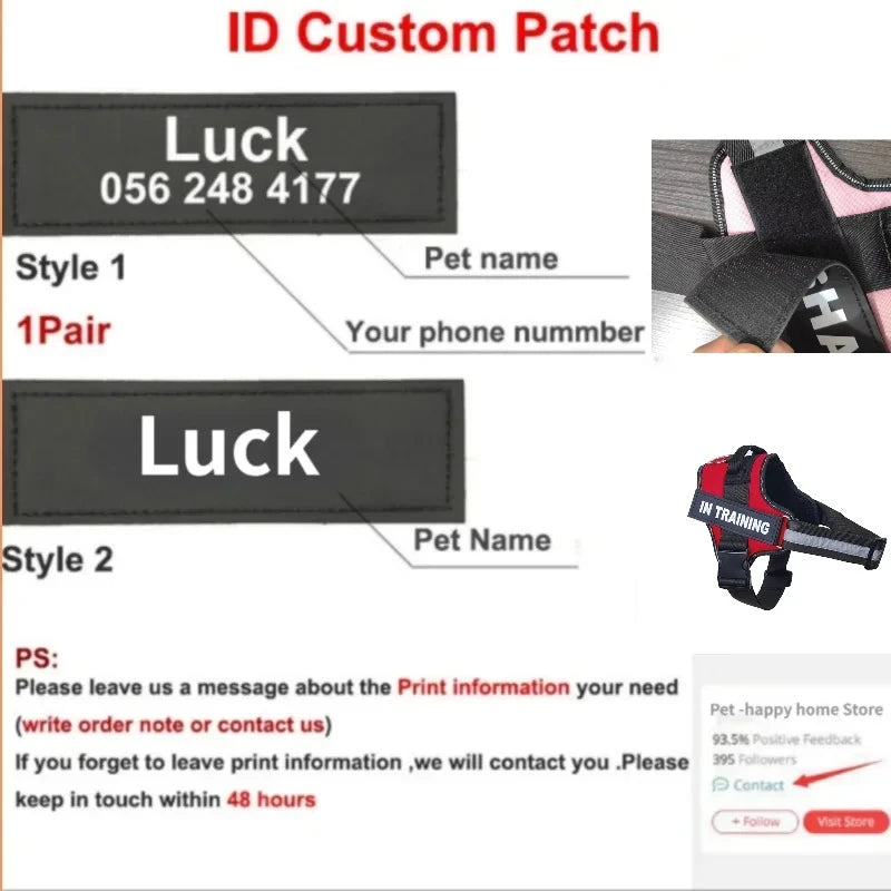 Personalized Reflective Dog Harness with Custom Name & Phone Number Label – Adjustable, All-Season Vest Harness