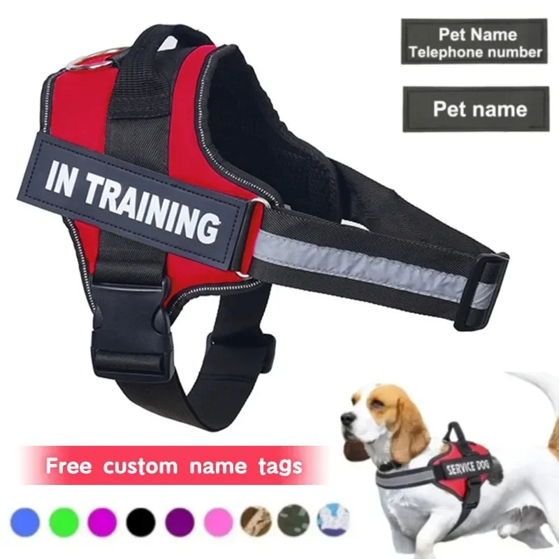 Personalized Reflective Dog Harness with Custom Name & Phone Number Label – Adjustable, All-Season Vest Harness